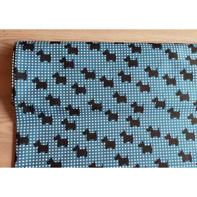 Scottie Dog Design - Teal -  Water Resistant Fabric