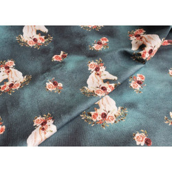 Horse and Roses on Batik Jeans - French Terry jersey