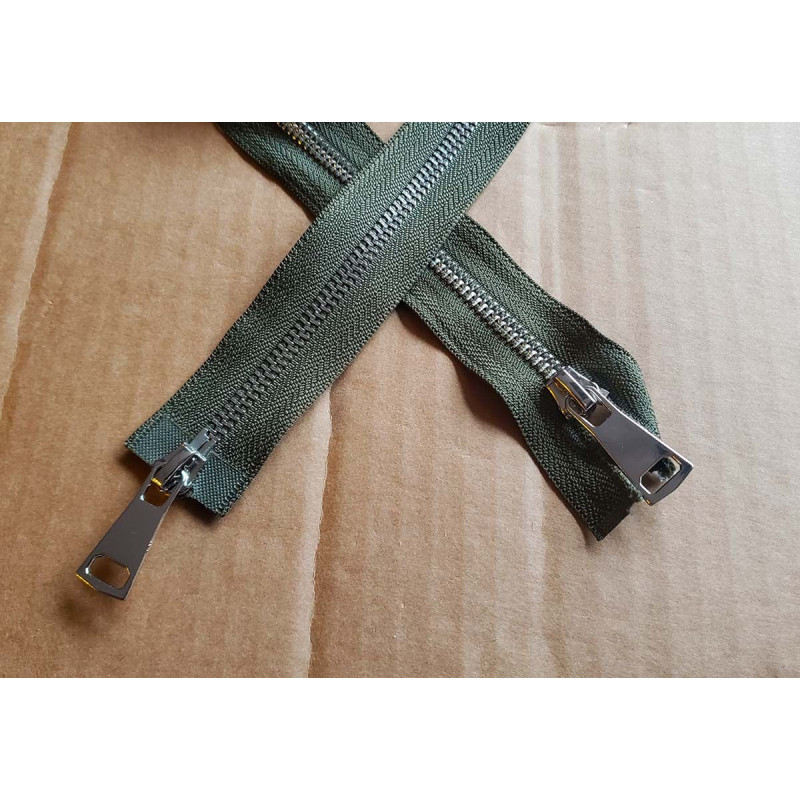 double slider nickel metal zip - olive - 90cm