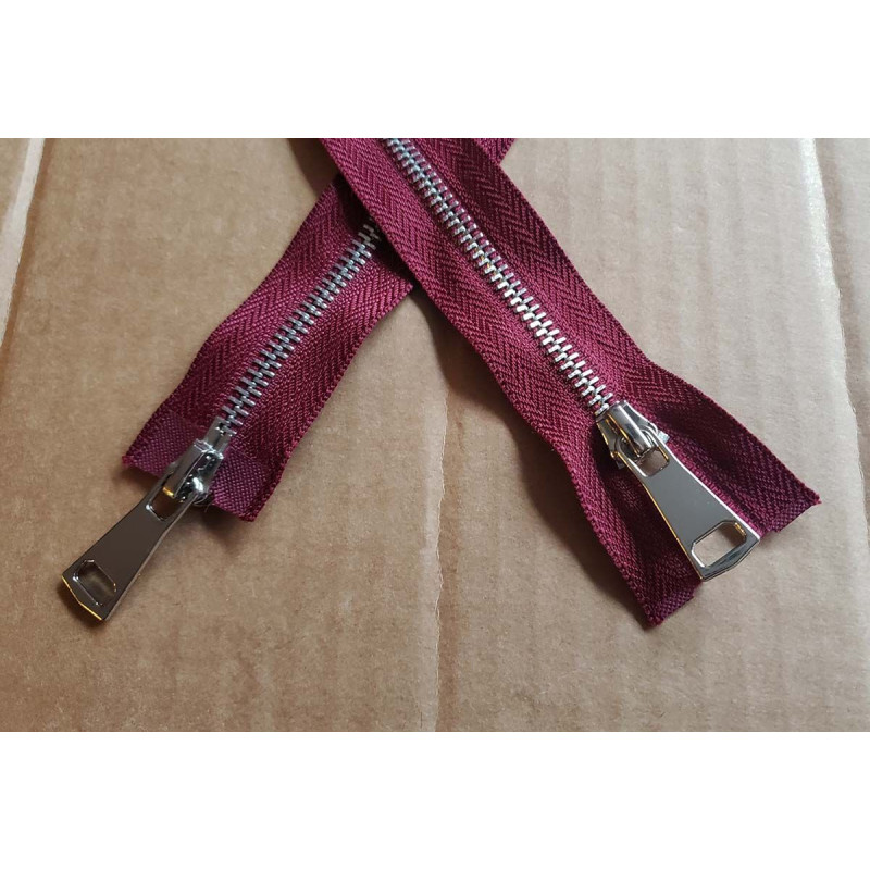 double slider nickel metal zip - burgundy - 90cm