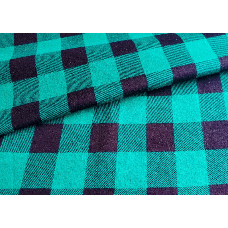 Brushed cotton fabric -  Buffalo check -green&black