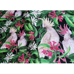 Small white parrots on black - Water resistant fabric