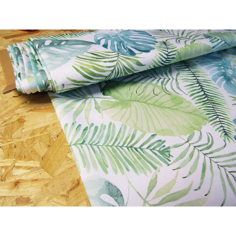 Waterproof fabric - Watercolour Palm Leaves on white
