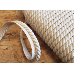 Upholstery piping cord 10mm - natural color, full reel, on wooden background