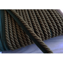 Upholstery piping cord 10mm - olive color, full reel, on grey background