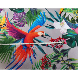 Parrots in Jungle - taupe - Water resistant fabric remnant 0.35/155cm