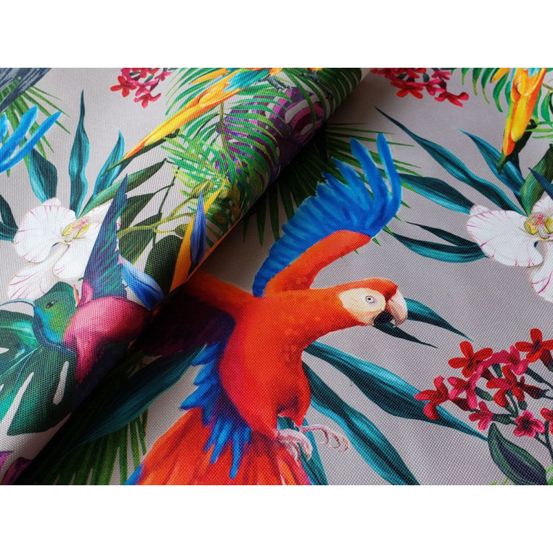 Parrots in Jungle - taupe - Water resistant fabric remnant 0.35/155cm