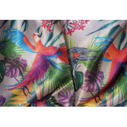 Fashion satin   -Parrots on silver