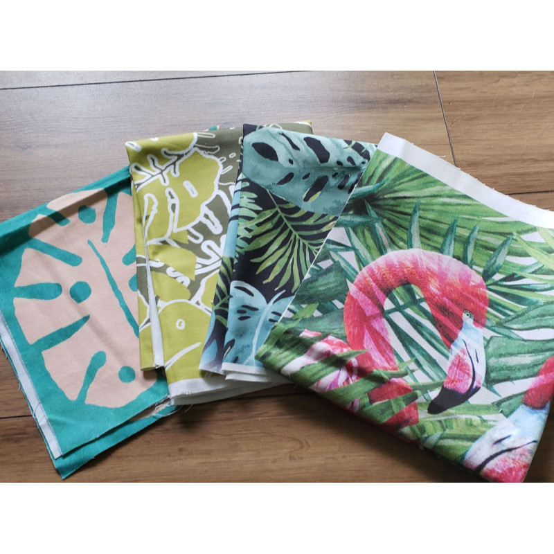 Cotton fabric remnants bundle -heavy panama - tropical prints