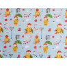 Mr Fox with Umbrellas on light blue jersey fabric the photo shows the size  of the pattern