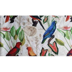 outdoor upholstery fabric, vintage parrot design , full view of the repeat