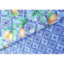 Water- repellent fabric -  Watercolour lemons on blue azulejos