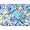 Water- repellent fabric printed with lemons on azulejos tiles in blue&white