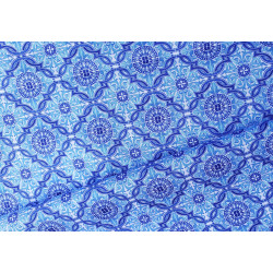 Water- repellent fabric printed in azulejos tiles in blue&white, the shot of the fabric from the bolt