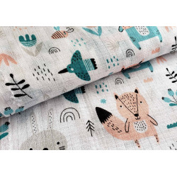 Cotton double gauze fabric - forest animals - peach, from the bolt