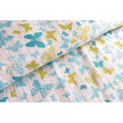 Cotton double gauze fabric - small butterflies in aqua blue and yellow, capture with fold