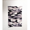 Iron-on repair fabric sheet - camouflage  in grey shades, placed on the grey background