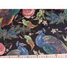 Colorful peacocks on black background, upholstery velvet , capture of the fabric with the ruler