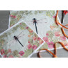 Fabric Panel - Dragonfly&nasturtium in vintage style printed on 100% cotton panama fabric, set of two panel sizes