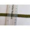 Upholstery braid, 9mm wide  in olive color, close up on the braid with the ruler