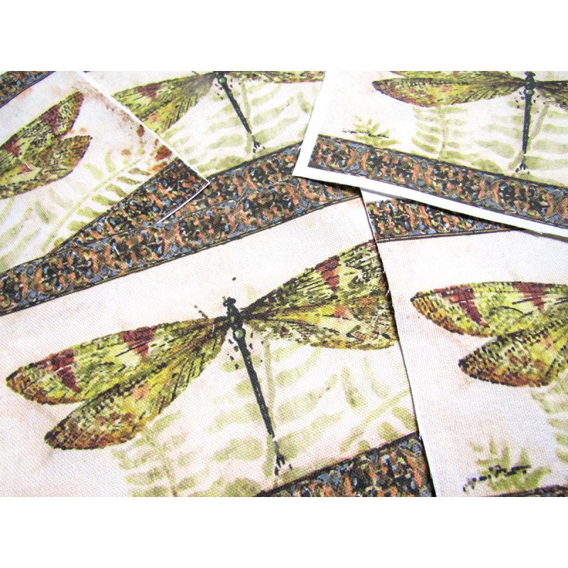 Cotton fabric panel - Vintage dragonfly- oblong  - set of panels