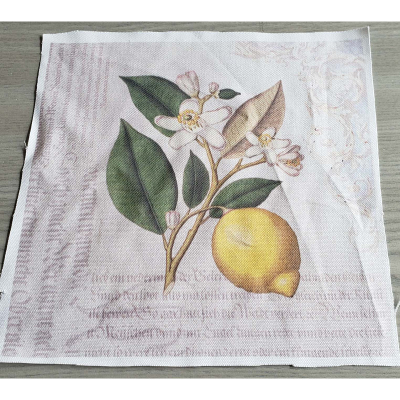 Fabric Panel - Lemon in vintage style printed on 100% cotton panama fabric