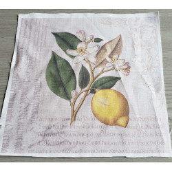 Fabric Panel - Lemon in vintage style printed on 100% cotton panama fabric