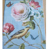 Fabric Panel - Bird and flowers on blue