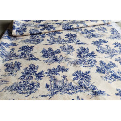 Toile de Jouy - navy on linen look - Water-resistant fabric