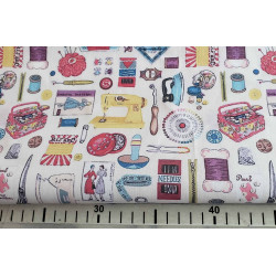 Vintage sewing elements -medium-weight cotton, the fabric with measuring tape