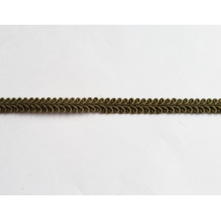 Scroll upholstery braid, 9mm wide  in olive green color, on a white background