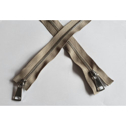 double slider nickel metal zip - beige color - 90cm long on the white background