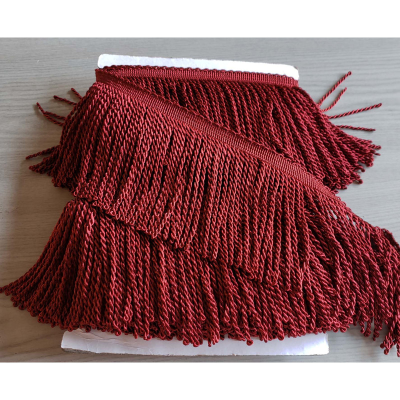 Thick bullion fringe - 150mm (6'') -  burgundy , full reel on the table