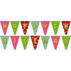 Christmas bunting panel- Happy Christmas, all flags on white background