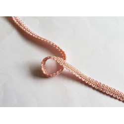 Silky gimp braid 9mm - scroll - peach pink color, twisted on the white background
