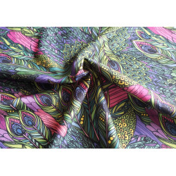 Peacock feathers fantasy- flock velvet fabric in purple and green colors, the capture of the fabric with the twist
