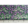 Peacock feathers green/fuchsia - flock velvet fabric in purple and green colors, the capture of the fabric with measuring tape