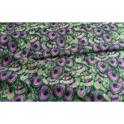 Peacock feathers green/fuchsia - flock velvet fabric in purple and green colors, the capture of the fabric with the fold