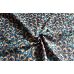 Peacock feathers teal/gold - flock velvet fabric in teal and gold colors, the capture of the fabric with the twist