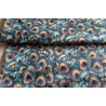 Peacock feathers teal/gold - flock velvet fabric in teal blue and gold colors, the capture of the fabric with the fold