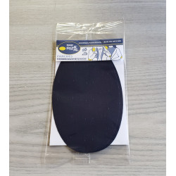 Iron-on cotton elbow patches - dark navy, placed on the table