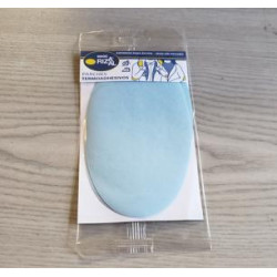 Iron-on cotton elbow patches - light blue color, placed on the table