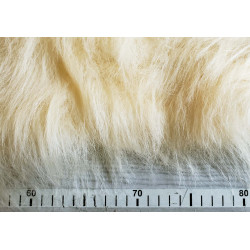 Luxury long pile faux fur fabric - gold beige color with measuring tape