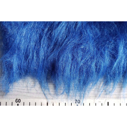 Luxury long pile faux fur fabric - royal blue color with measuring tape