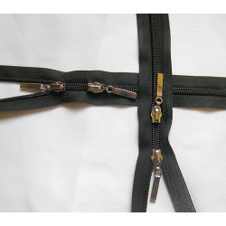 double slider plasic  zip - black - 120cm long on white background