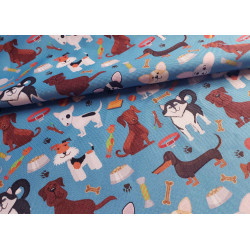 Dogs on blue - Water Resistant fabric, the fabric with the fold, across the photographic shot