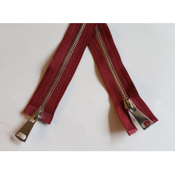 double slider nickel metal zip - burgundy - 70cm long on the white background