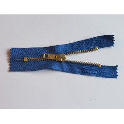Metal, closed-end zip jeans,10cm (4'') long, french blue color tape and brass teeth