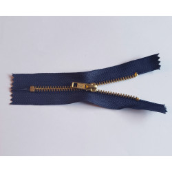 Metal, closed-end zip jeans, 10cm (4'') long - navy blue color tape and brass teeth