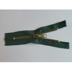 Metal, closed-end zip jeans, 10cm (4'') long - dark green color tape and brass teeth